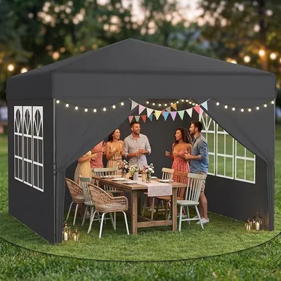 Produktbild von Faltpavillon 2.5x2.5m Wasserdicht Winterfest | Pop-up Pavillon mit 4 Seitenwänden & Tragtasche | Höhenverstellbares Gartenzelt/Partyzelt für Camping (Anthrazit)