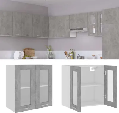 Produktbild von vidaXL Hängeglasschrank Lyon Betongrau 60x31x60 cm Holzwerkstoff