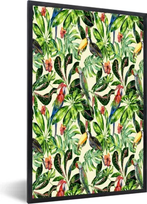 Produktbild von MuchoWow® MuchoWow® Gerahmtes Poster Blumen - Vogel - Blätter 40x60 cm - Poster mit zchwarzem Bilderrahmen - Papierdruck - Wandbilder