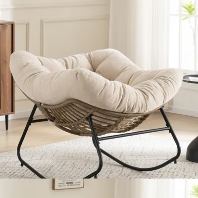 Productafbeelding van Schommelstoel, bekleed met chenille, modern design, veelzijdig voor woonkamer, slaapkamer of kinderkamer