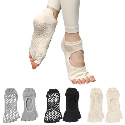 Productafbeelding van 3 Paar Antislip Yoga Sokken voor Dames in Wit, Zwart en Grijs