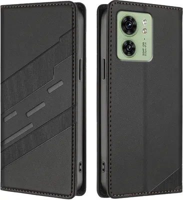 Produktbild von Hülle für Motorola Edge 40, Kunstleder Brieftaschen Handyhülle mit Kartenfach und Standfunktion Schwarz