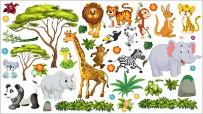 Produktbild von 060 Wandtattoo Dschungel Tiere - 2000 x 1120 mm