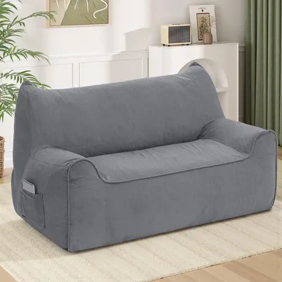 Zdjęcie produktu dla HOMMPA XXL – dwuosobowa sofa typu bean bag, wypełniona, duży fotel typu bean bag z kieszenią, wygodny fotel wypoczynkowy do grania, czytania, do salonu, kolor szary