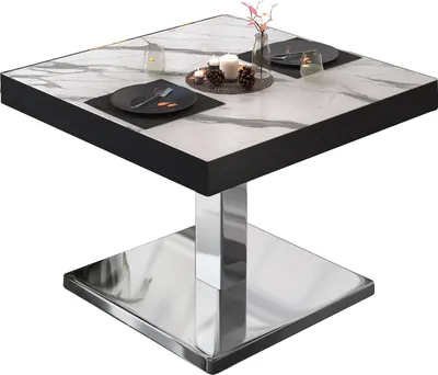 Produktbild von BM | Bistro Loungetisch | B:T:H 70 x 70 x 41 cm | Weiß Marmor / Edelstahl | Bistro Tisch Loungetisch