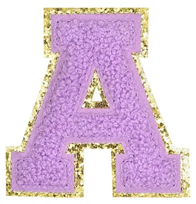 Aufbügelpatch Buchstabe A, Chenille, 5,6 cm, lila mit Goldrand