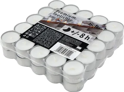 Obrázek produktu pro Hofer Čajové svíčky Bílé svíčky - 450 kusů (9x50) - Dlouhá doba hoření 8 hodin - Neparfémované čajové svíčky