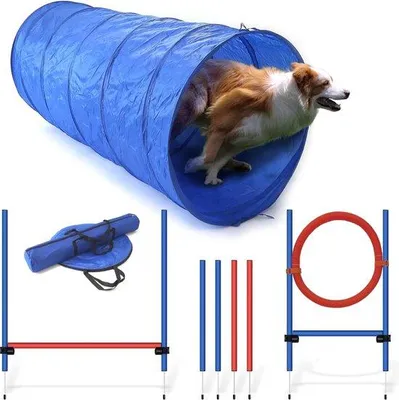 Image de Set d'entraînement Agility pour chiens - haie, anneau de saut, barres et tunnel pour un entraînement complet