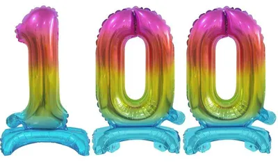 Produktbild von Stehender Folienballon Zahl 100 Regenbogen bunt 38 cm