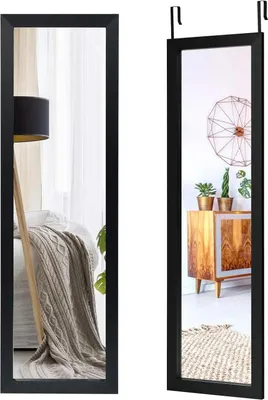 Immagine prodotto di Specchio a figura intera - Specchio da parete - Verticale - Dimensioni 120 x 37 cm - Con 2 ganci - Cornice - Nero