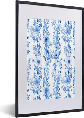 Produktbild von MuchoWow® MuchoWow® Gerahmtes Poster Blumen - Anemone - Blau - Muster 40x60 cm - Poster mit zchwarzem Bilderrahmen - Poster in Rahmen
