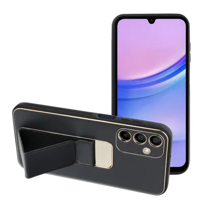 Productafbeelding van Lederen hoes met kickstand voor SAMSUNG Galaxy A15 5G / A15 4G, zwart
