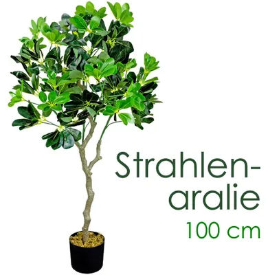 Produktbild von Decovego Schefflera Kunstpflanze, künstliche Strahlenaralie 100 cm, robustes Kunststoffmaterial, für Innenbereiche, pflegeleichte Deko