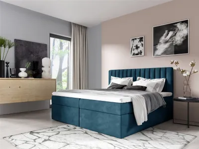 Produktbild von Boxspringbett Schlafzimmerbett LINNEA 180x220cm Stoff Blau inkl. Bettkasten