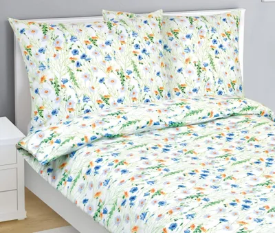 Image de Parure de lit en coton - Bleu, jaune, blanc - 140 x 200, 70 x 90