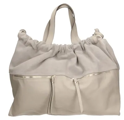 Produktbild von Damen Handtasche Leder Dollaro und Wildleder mit abnehmbarem Schulterriemen Italy Bianco UNICA 32x46x18 cm