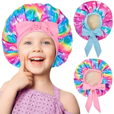 Imagen del producto de Gorro para niña, de satén, talla M, con banda elástica, ideal para dormir