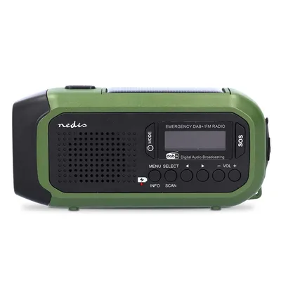 Produktbild von Nedis Notfallradio - Tragbare Ausführung - DAB+ / FM - Batteriebetrieben / Handkurbel / Solar Powered / Stromversorgung über USB - Weckerfunktion - Grün / Schwarz