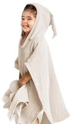 Image de Solidchoice - Peignoir de bain pour enfants avec capuche, en 100% coton mousseline, dimensions 60 x 60 cm, couleur crème