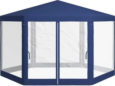 Produktbild von Gartenpavillon, 6-eckig, Netzvorhänge, Metallgestell, 3,94x3,412x2,5m, Blau