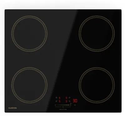 Image de Klarstein Victoria Plaque À Induction Encastrable - 4 Zones, 7000 W Avec Boosters, Curseur & Minuterie, Verrouillage Parental, Vitrocéramique Noire, Largeur 59 cm