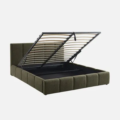 Produktbild von sweeek - Boxbett mit Lattenrost und Kopfteil 160 x 200 cm  mit strukturiertem Bouclé-Bezug - Khaki