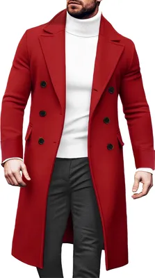 Produktbild von Herren Mantel Herbst Winter Lang Trenchcoat Slim Fit Zweireiher Wintermantel Revers Herrenmantel Casual Business Winterjacke, Herren, Armeegrün, XL