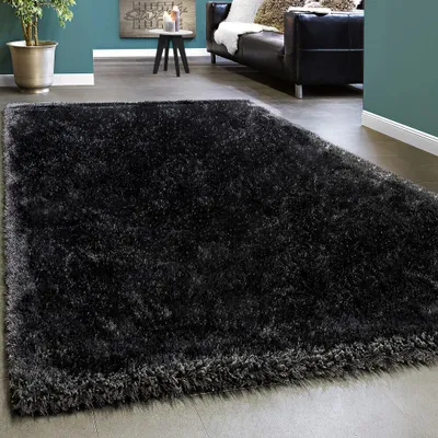 Produktbild von Edler Teppich Shaggy Hochflor Einfarbig Flauschig Glänzend In Anthrazit Grösse 80x150 cm
