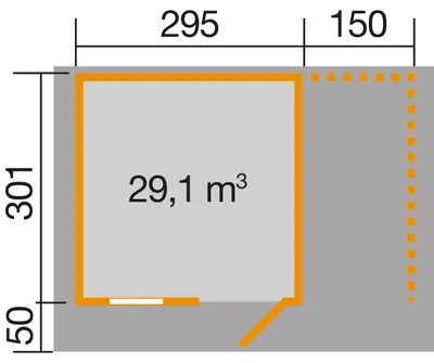 Produktbild von WEKA 170.3030.00.60 Gartenhaus/Blockbohlenhaus Schongau 2 mit Holzlagerplatz (150 cm)/Einzeltür/Einzelfenster ; Größe: 4 ; Farbgebung: Naturbelassen ; Wandstärke: 28 mm ; Maße (LxBxH): 351 cm x 445 cm x 226 cm ; Seitenwandhöhe: 216 cm