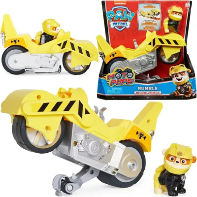 Image de Nickelodeon 606543 Paw Patrol Moto Pups Rubble Deluxe Véhicule Véhicule moto avec traction arrière jaune Set de jeu