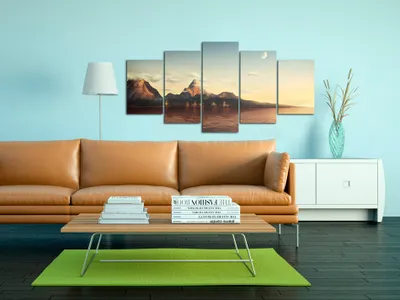 Produktbild von Akustikbild Landschaft Natur 200x100 cm Bilder Akustikschaum Hochleistungsschallabsorber Schallschutz Leinwand 5 tlg Wandbild Raumakustik Schalldämmung Gebirge Meer 030112-34