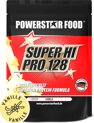 Produktbild von Powerstar SUPER HI PRO 128 | Mehrkomponenten Protein-Pulver 1kg | Höchste Biologische Wertigkeit | Protein-Shake zum Muskelaufbau | Vanilla