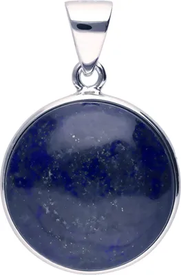Produktbild von Anhänger Edelstein Lapis-Lazuli blau 925 Silber rhodiniert rund mit Wölbung schlicht