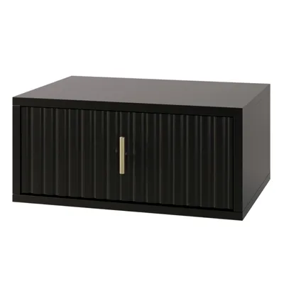 Produktbild von Nachttisch Hängend SCHWARZ Gold  42x30x45 cm mit 1 Schublade – Moderne Nachtkommode mit geriffelter Front, Glamour Stil