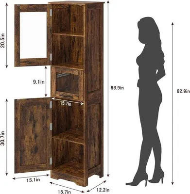 Immagine prodotto di Mobile da bagno con ante in vetro e ripiani regolabili, 170 cm, da appoggio