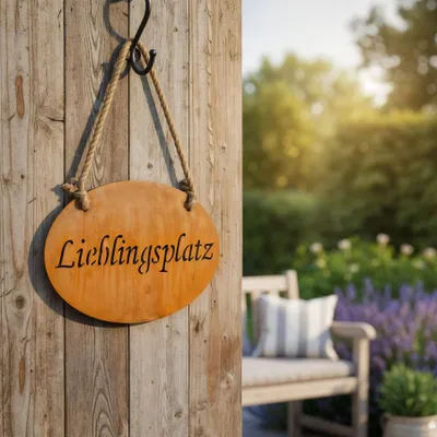 Produktbild von Gartenschild Lieblingsplatz L30cm Edelrost Garten-Deko Schild Türschild Wandbild Schriftzug Wanddeko