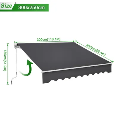Produktbild von LZQ 300x250cm Gelenkarmmarkise Aluminium Markise Klemmmarkise Balkonmarkise mit Kurbel Sonnenmarkise Sonnenschutz Dunkelgrau