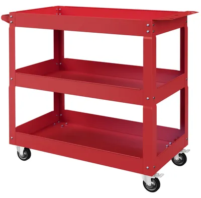Productafbeelding van DURHAND werkbankwagen met 3 niveaus, gereedschapswagen leeg, draagvermogen tot 150 kg, rood
