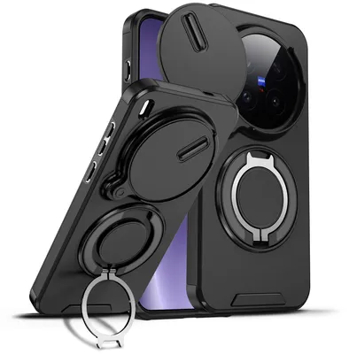Obrázek produktu pro Dvouvrstvé pouzdro pro Vivo X300 Pro, posuvným krytem fotoaparátu a magnetickým kroužkovým stojánkem Černý
