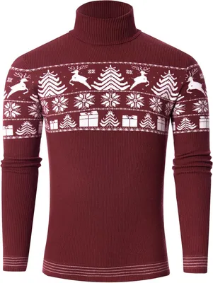 Produktbild von Herren Rollkragenpullover Winter Strickpullover Warm Elegant Rot L