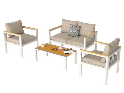 Produktbild von RICHLY Gartenlounge-Set Gartenmöbel Set für 4 Personen Aluminium wetterfest Terrassenmöbel-Set, mit Kissen und Sitzpolstern, Beige