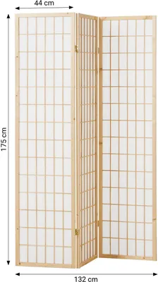 Produktbild von Homestyle4u Paravent Raumteiler 3 teilig Holz Natur Reispapier Weiß Höhe 175 cm Indoor