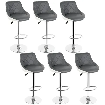 Produktbild von 6er Set  Barhocker mit Lehne  aus Kunstleder 360° drehbar höhenverstellbar - Barstuhl, Küchenhocker weiß+grau