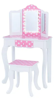 Kinder-Schminktisch mit LED-Spiegel, Tisch und Stuhl, Rosa/Weiß