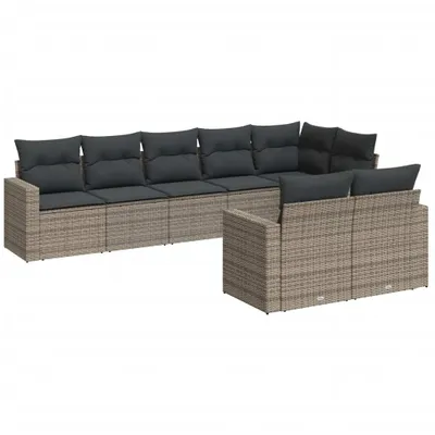 Produktbild von vidaXL 8-tlg. Garten-Sofagarnitur mit Kissen Grau Poly Rattan