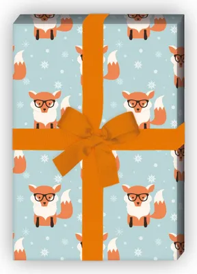 Produktbild von Winter Weihnachts Geschenkpapier mit schlauem Fuchs und Schneeflocken - G8180, 32 x 48cm