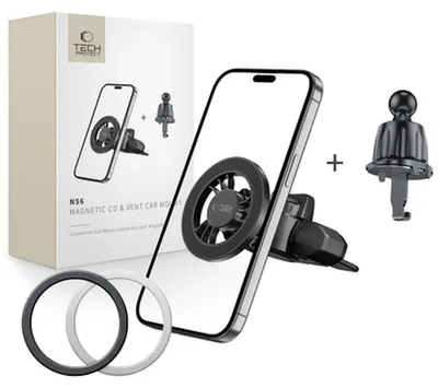 Obrázok produktu pre Držiak do auta do mriežky ventilácie, slot na CD, magnetický pre MagSafe Tech-Protect N56 Magnetic CD & Vent Car Mount, čierny
