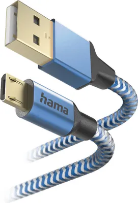 Obrázok produktu pre Hama Reflective, 1,5 m, USB A, Micro-USB B, USB 2.0, 0,48 Gbit/s, Modrá