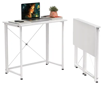 Produktbild von Klappschreibtisch - Faltbarer Computertisch - Für kleine Räume - Metallgestell - Rechteckig 80x45x75 cm - Weiß