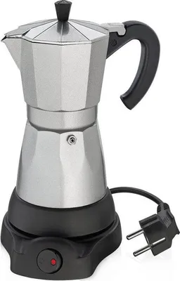 Produktbild von cilio Espressokocher Classico für 6 Tassen | elektrisch, 480W | Durchmesser: 11,5 cm, Höhe: 25 cm | Aluminium | Silber | Integrierte Kochplatte | Mit Warmhaltefunktion und Reduzieraufsatz | Ideal für Reisen oder Camping